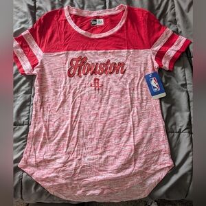 New Era Women's Red and White Houston Short Sleeve Tee